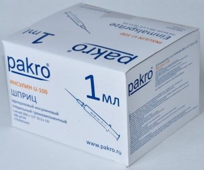 1 мл трехкомпонентный шприц Pakro инсулиновый U100 , с иглой 0,3х13, 100 шт купить оптом в Красноярске